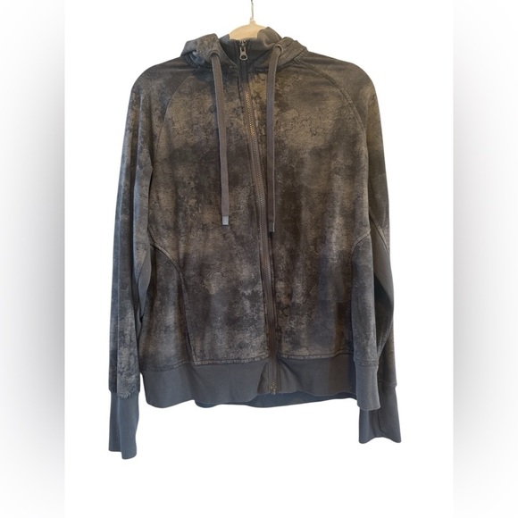 Danskin-Women’s Double-Collar-Full-Zip-Hooded gray Jacket Marble Print Large - Picture 4 of 11